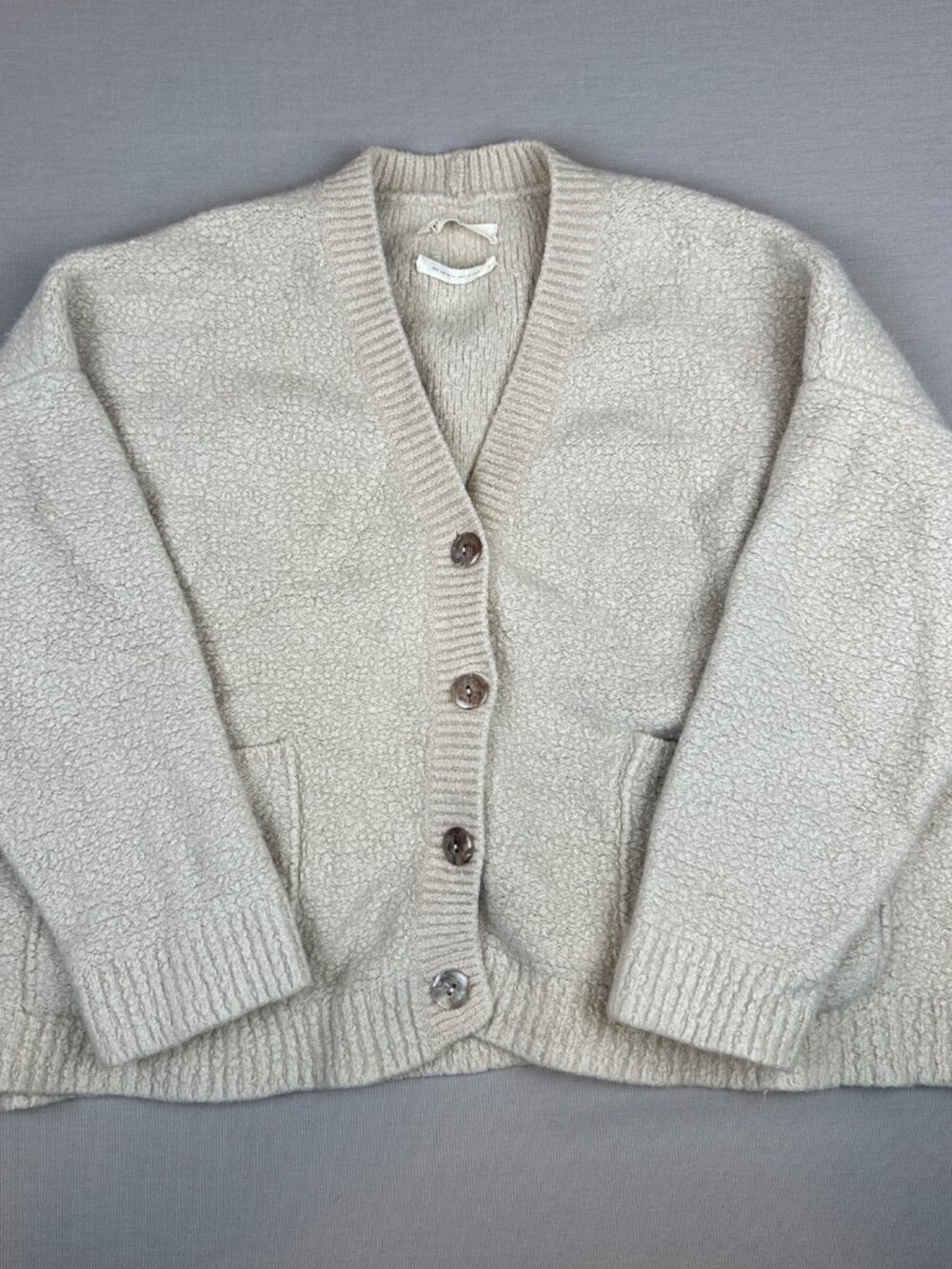 Monica Cordera Oversized Boucle Cardigan Merino Wool Beige Cream Made Spain OS
